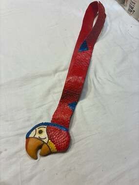 Vintage 1980s Tooled Leather Parrot Macaw Statement Belt Red